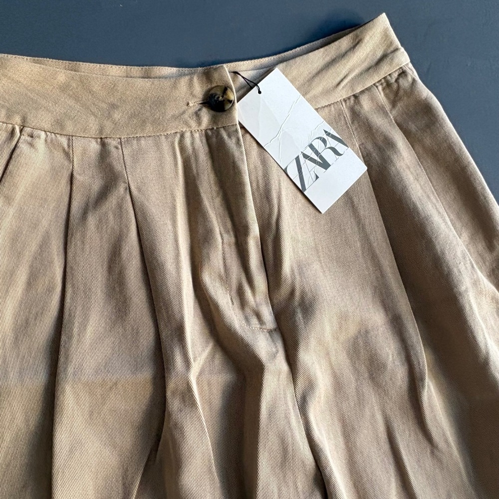 New with Tags - Zara High Rise Pleated Chino Pants | Size 2 | Tan Tapered